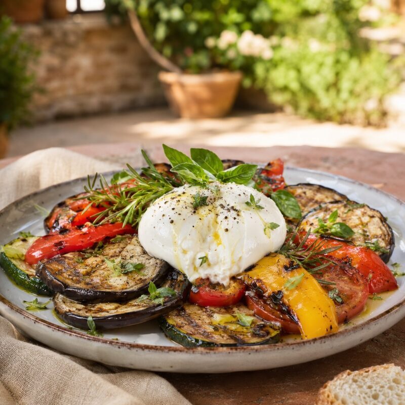 Grigliata di verdure dell'orto alle erbe aromatiche con burrata del Mugello, la ricetta di agosto di Villa Dianella
